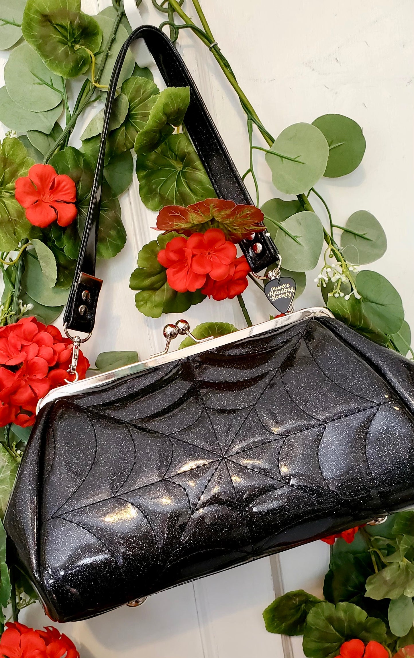 Black Glitter Spiderweb Mini Kisslock Bag