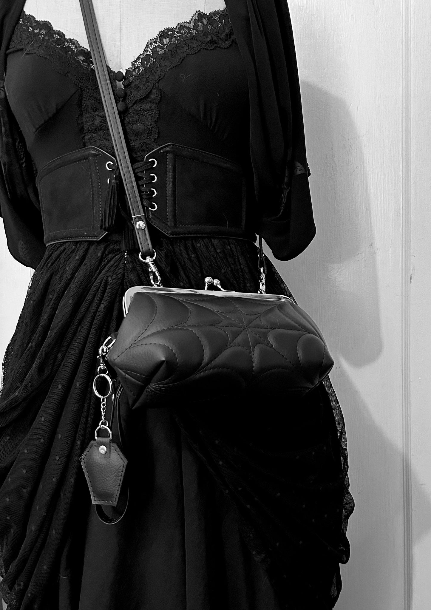 Black Glitter Spiderweb Mini Kisslock Bag