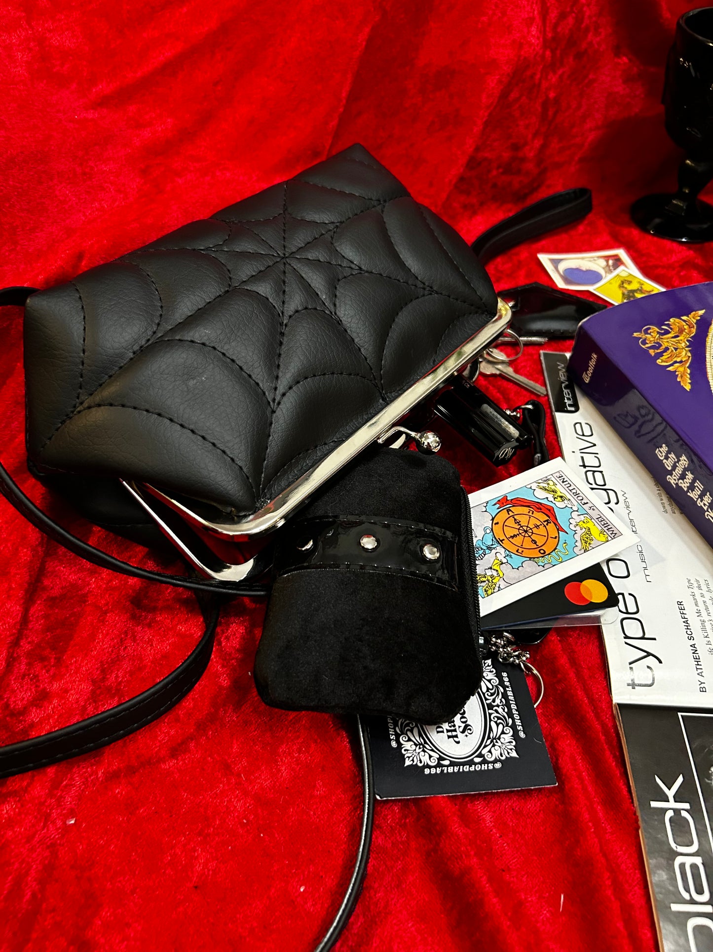 Black Glitter Spiderweb Mini Kisslock Bag