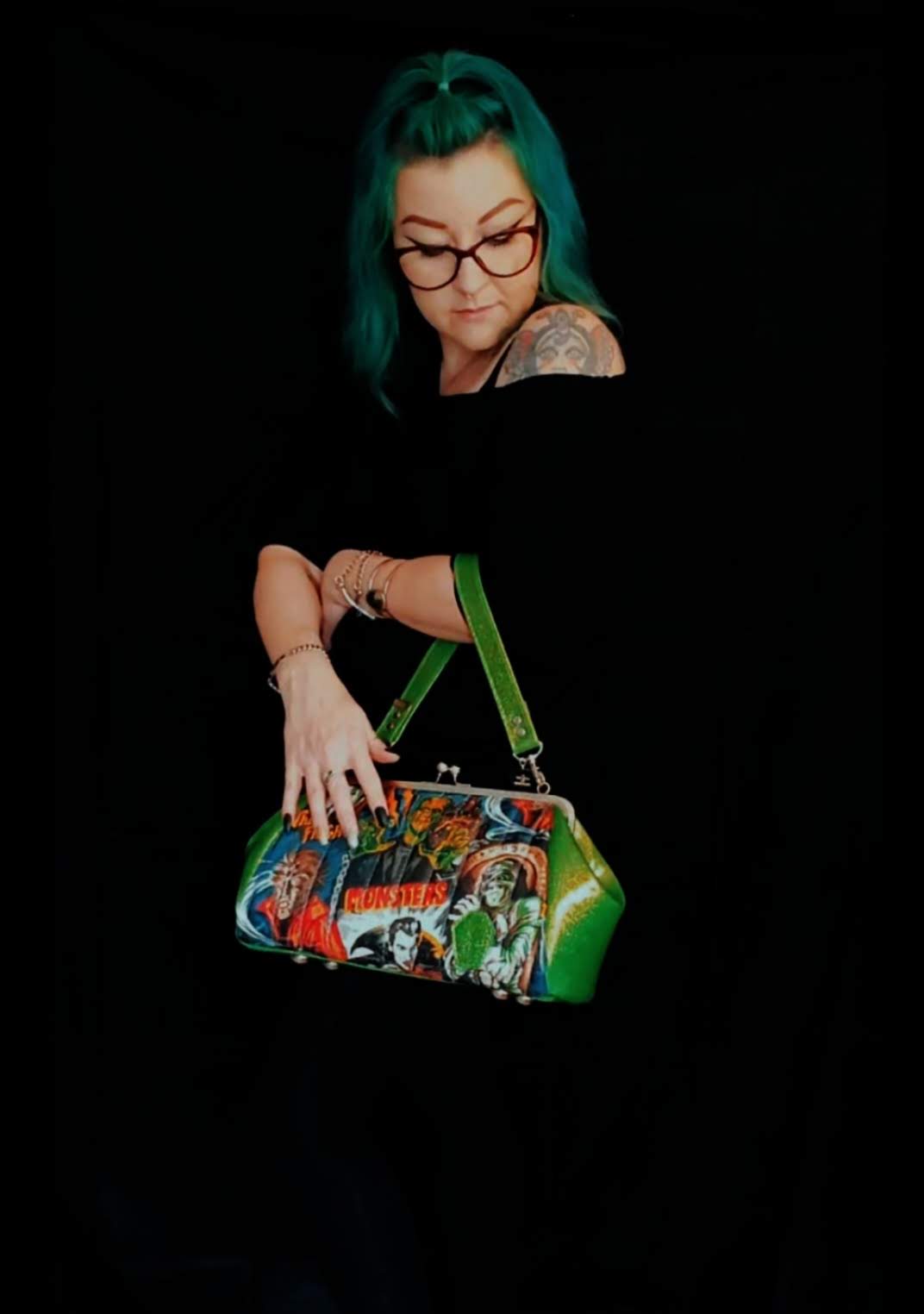 Green Monster Large Kisslock Handbag