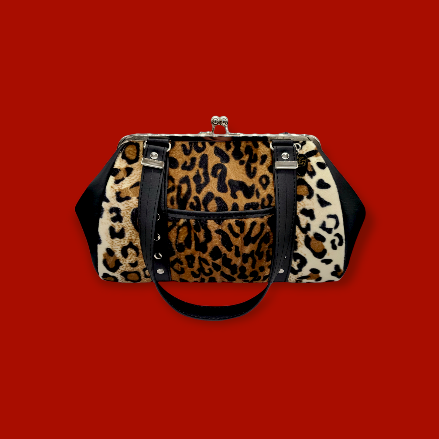 Kitten Handbag -Leopard and Black Vegan Leather