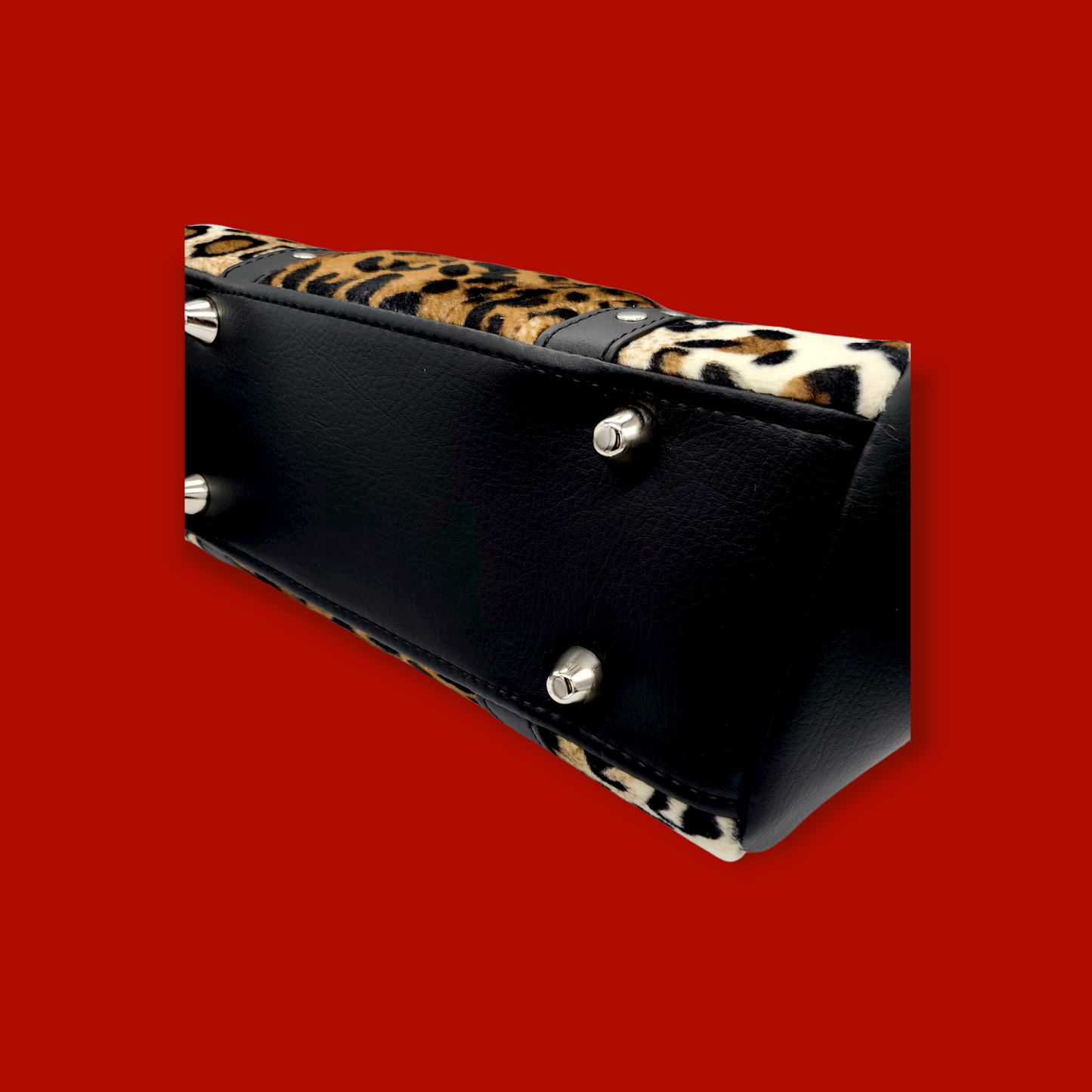 Kitten Handbag -Leopard and Black Vegan Leather