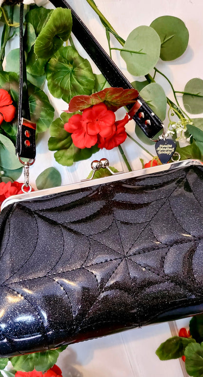 Black Glitter Spiderweb Large Kisslock Handbag