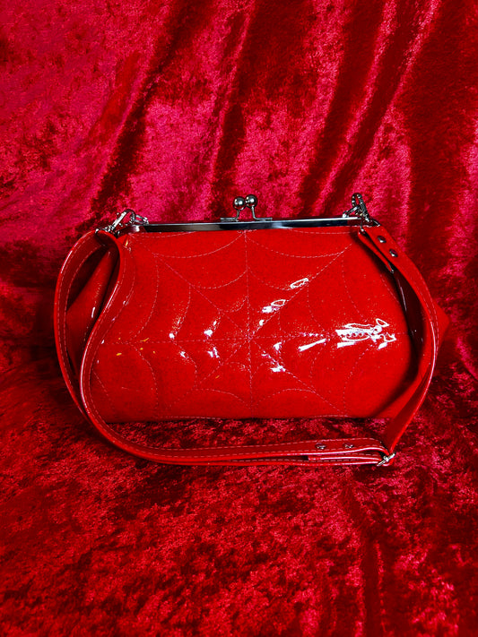 Red Spiderweb Large Kisslock Handbag