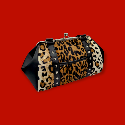 Kitten Handbag -Leopard and Black Vegan Leather