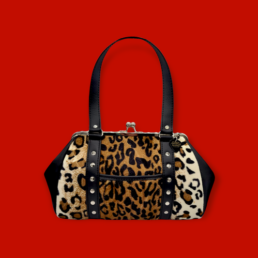 Kitten Handbag -Leopard and Black Vegan Leather