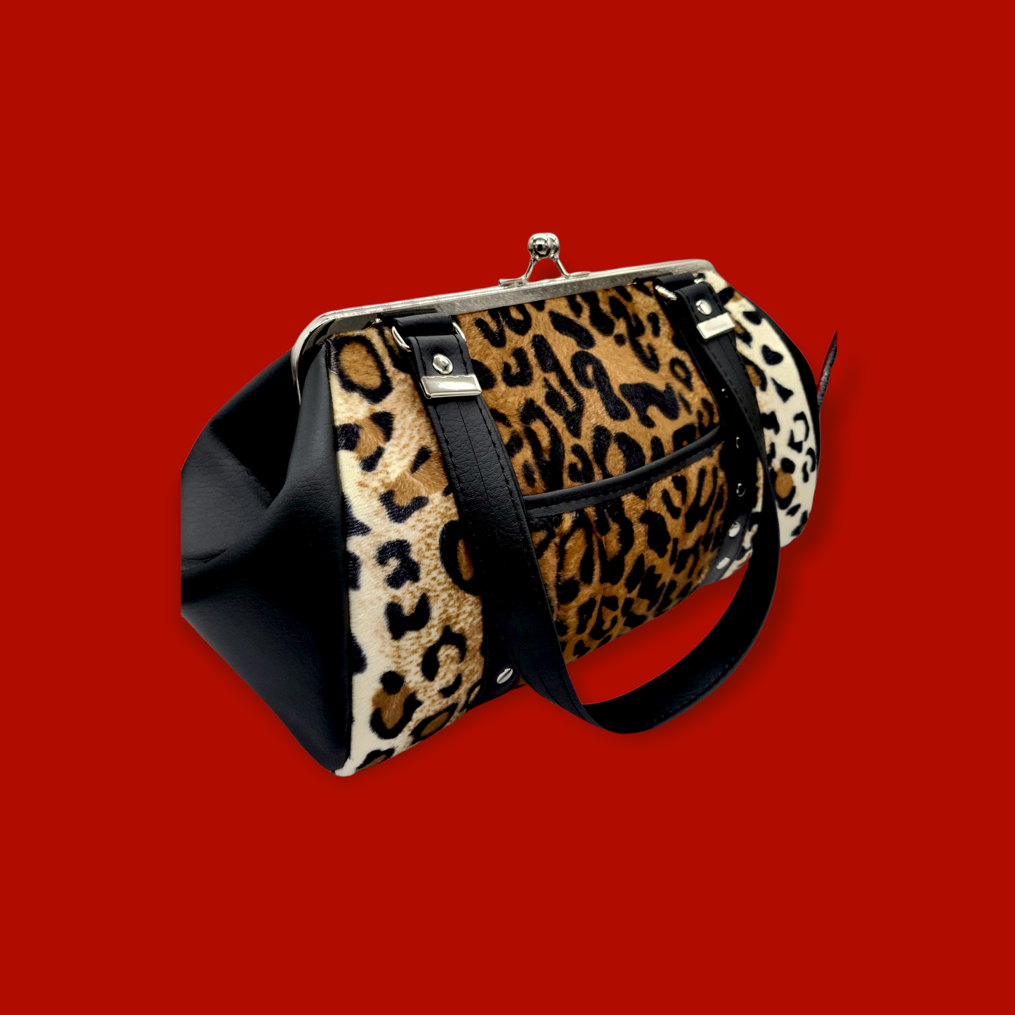Kitten Handbag -Leopard and Black Vegan Leather
