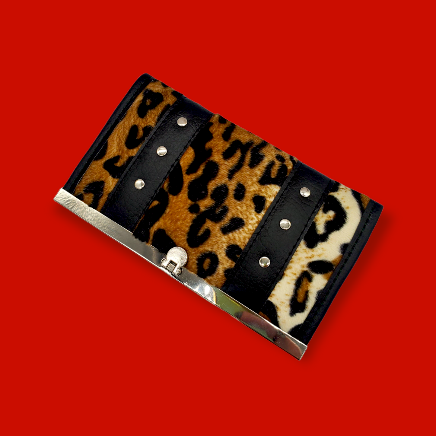 Kitten Wallet - Leopard + Black Vegan Leather